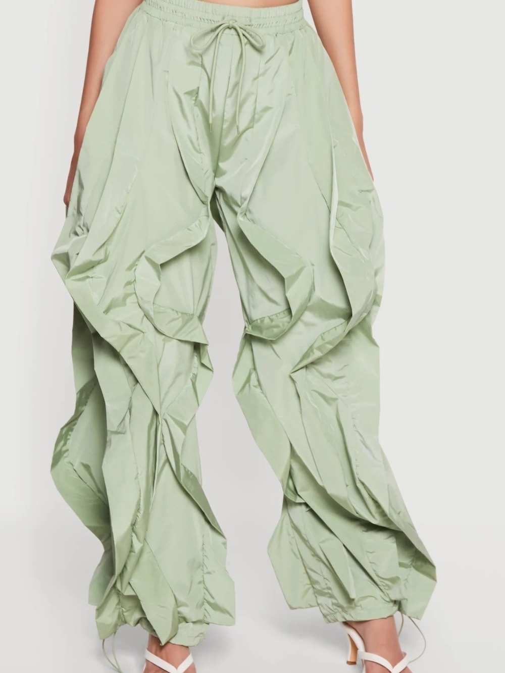 Light Green Ruffle Wide-Leg Pants - Picture 3 of 4